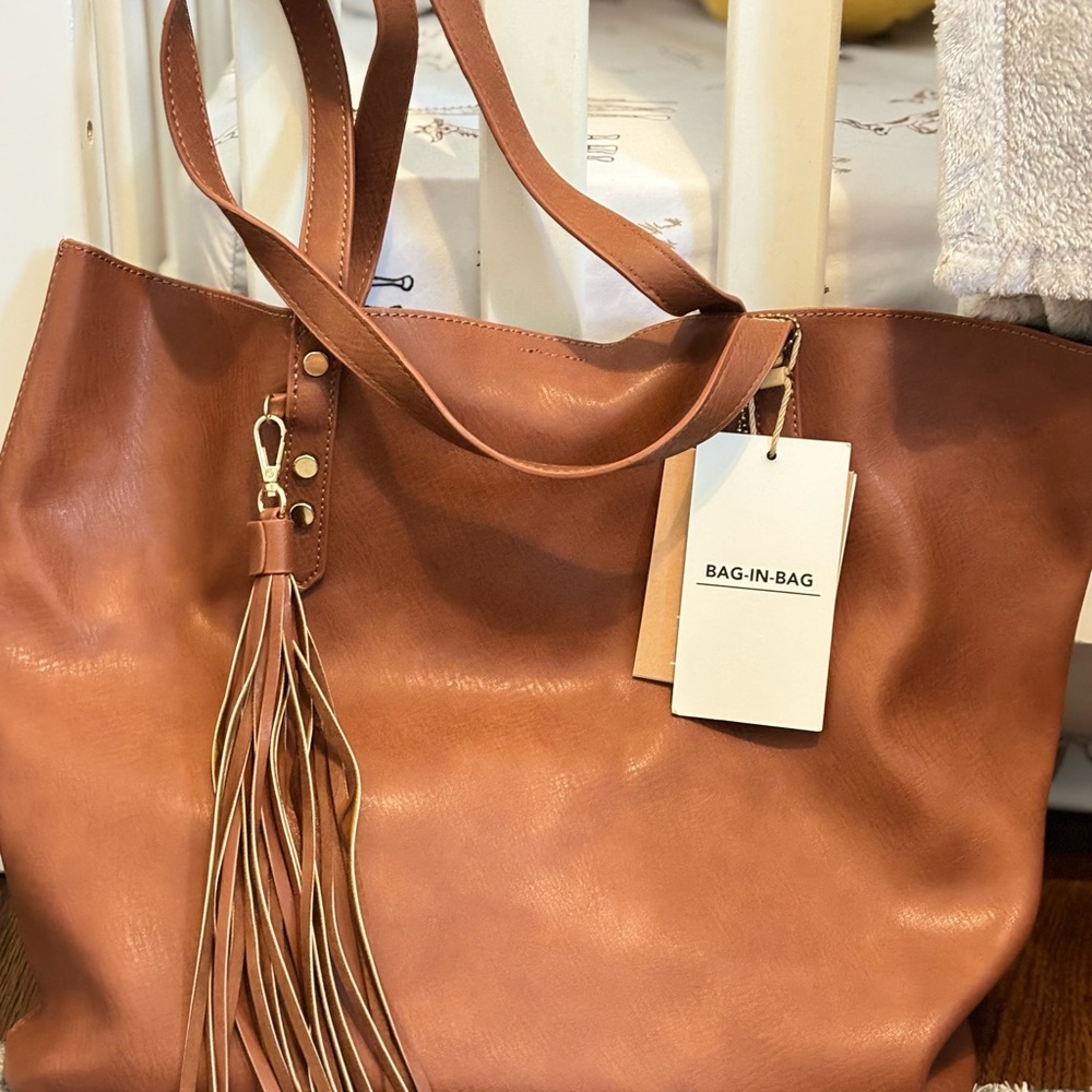 Women's Tan Tote Bag with Tassel